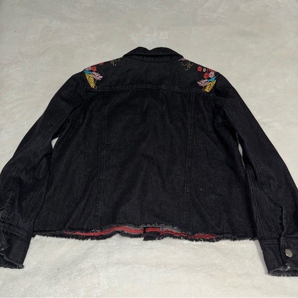 Women’s Brandon Thomas Black Denim Jacket Floral Embroidery Size Large - Picture 6 of 6